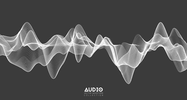 Free Vector 3d audio soundwave. white music pulse oscillation.