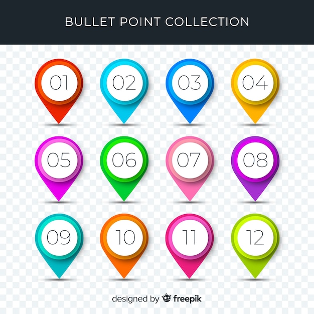 Free vector 3d colorful bullet point collection