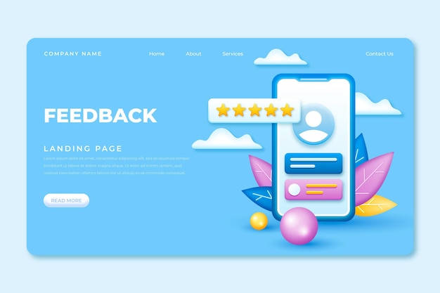 Free Vector 3d feedback landing page template