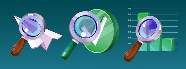 Free Vector 3d magnifying glass icons set