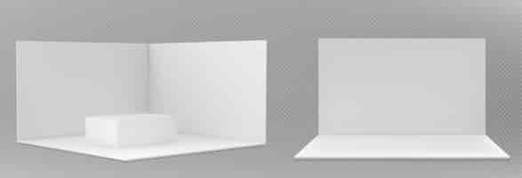 Free vector 3d promotional event stand booth white wall mockup