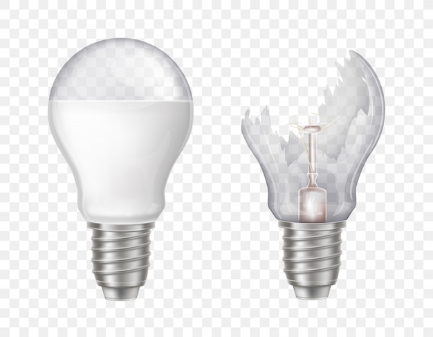 Free Vector 3d realistic electric light bulbs. broken glass