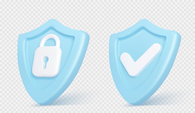 Free vector 3d render shields with padlock and tick sign