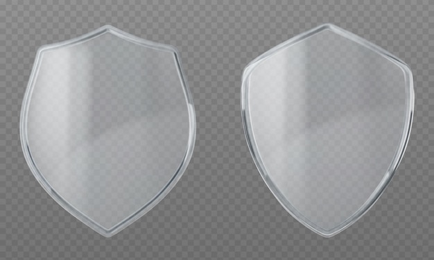 3D set of glass shields on transparent background