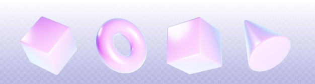 Free vector 3d set of holographic geometric objects