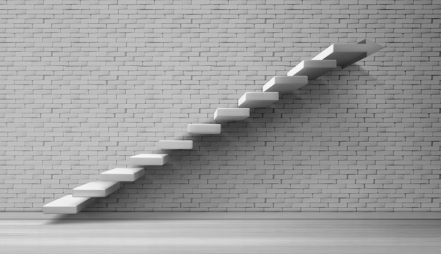 Free Vector 3d stairs white staircase on brick wall