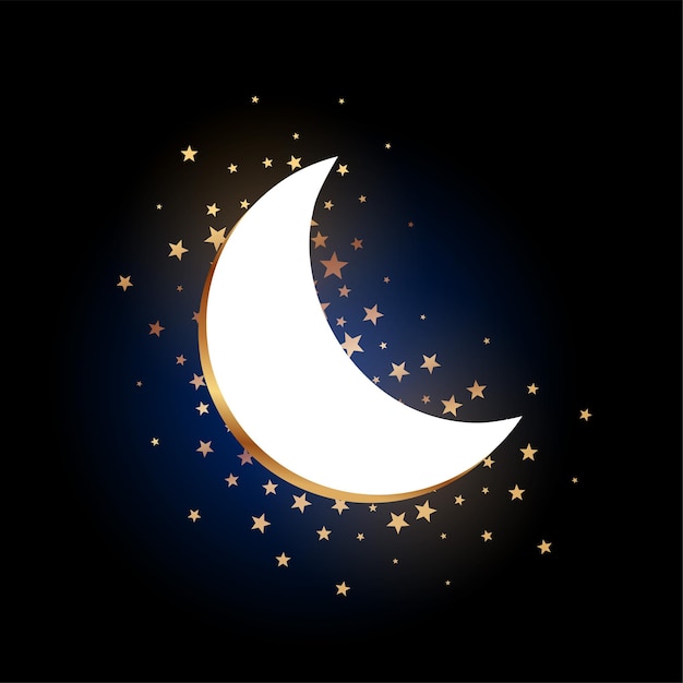 Free Vector 3d style crescent moon and starry night background design