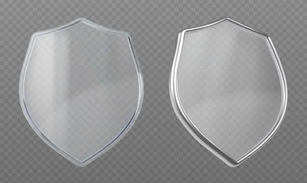 Free vector 3d transparent glass shield with silver border