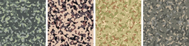 Free Vector 4 camouflage background set pattern design vector illustration army backdrop