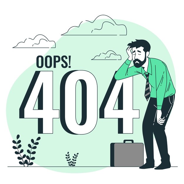 404 error with a tired person concept illustration