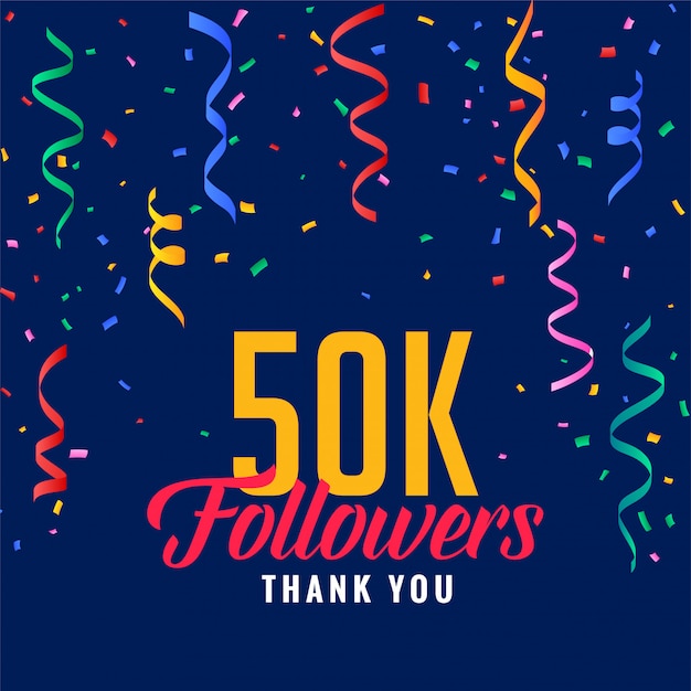 Free Vector 50k social media followers celebration post with falling confetti