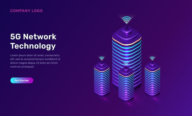 Free Vector 5g network technology, isometric concept