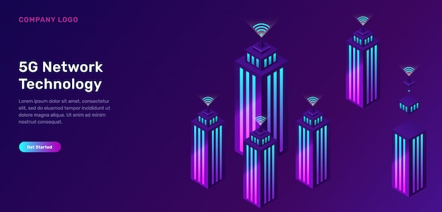 Free Vector 5g network technology, isometric concept