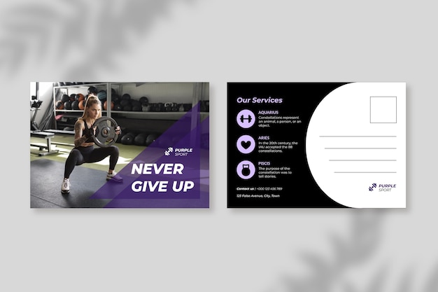 Abstract purple personal trainer postcard