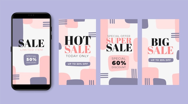 Free Vector abstract sale instagram stories set