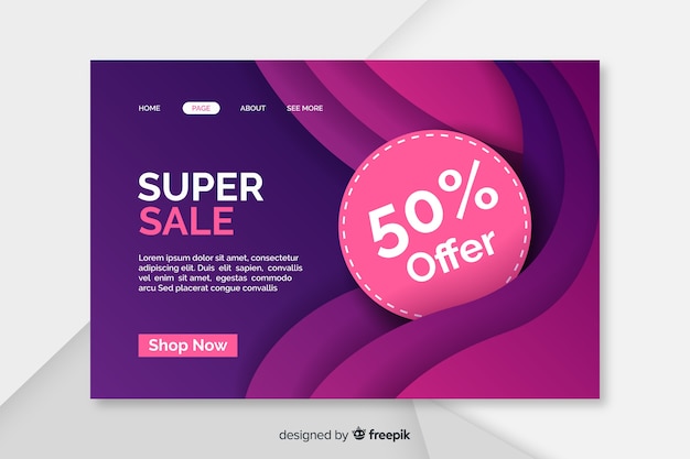 Abstract sale landing page with 50% offer