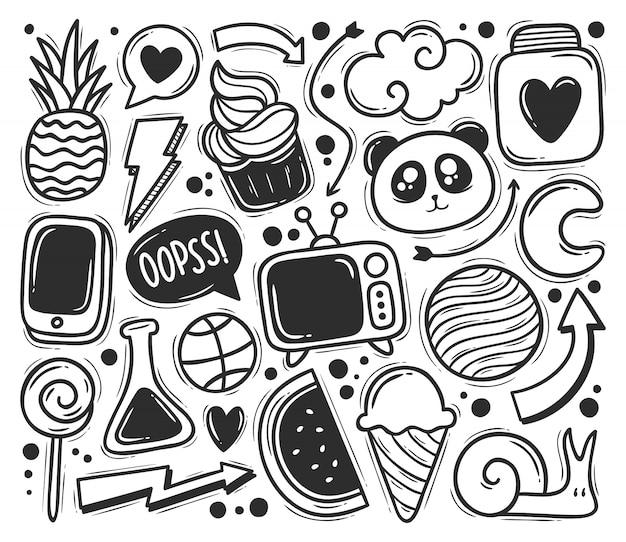 Free vector abstract scribble icons hand drawn doodle coloring