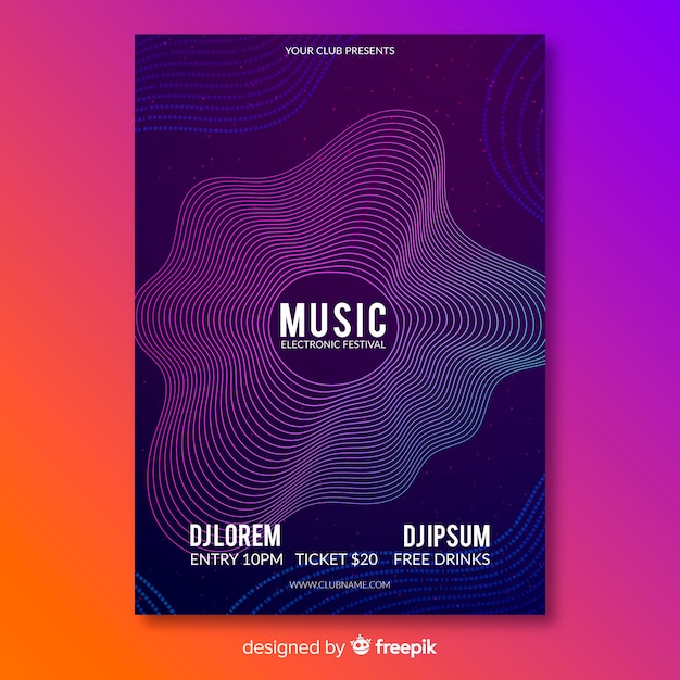 Free Vector abstract wave electronic music poster template