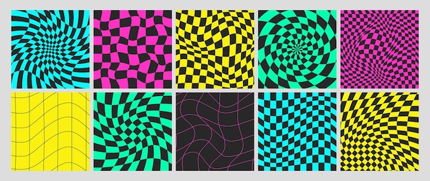 Free vector acid psychedelic checkerboards with seamless pattern with warped grid tile spirals and twirls