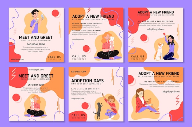 Free Vector adopt a pet instagram posts