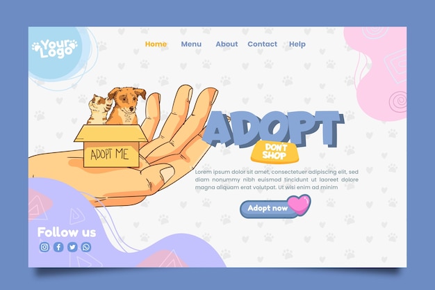 Free Vector adopt a pet landing page template