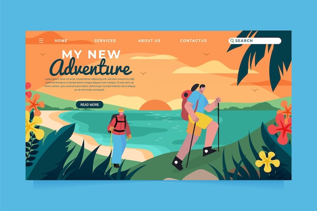 Free vector adventure landing page template