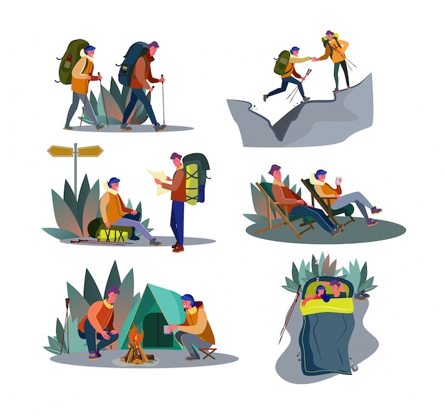 Free Vector adventure trekking set