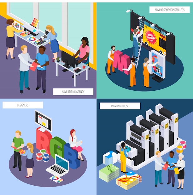 Free Vector advertising agency personnel isometric composition set