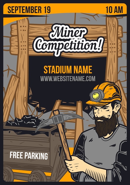 Free Vector advertising poster with miner and a mine