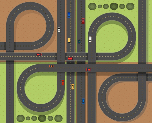 Aerial scene with cars on the roads