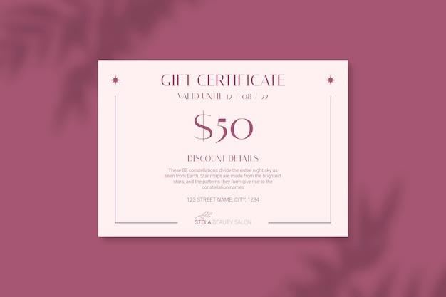 Aesthetic beauty salon gift certificate template