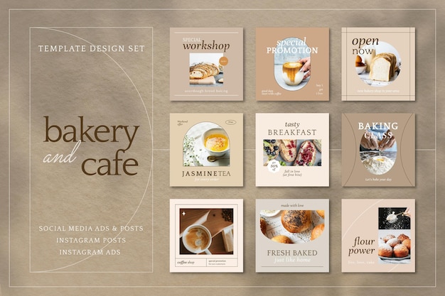 Free Vector aesthetic cafe marketing template vector social media post set