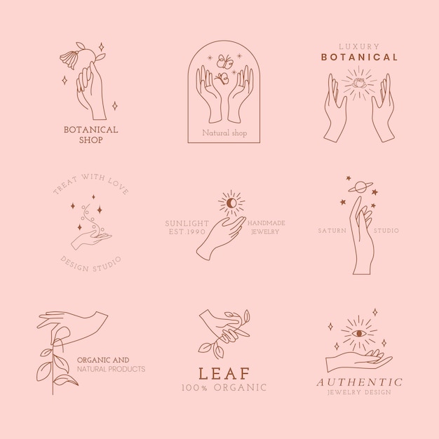 Free Vector aesthetic hand logo template, editable pink design set vector
