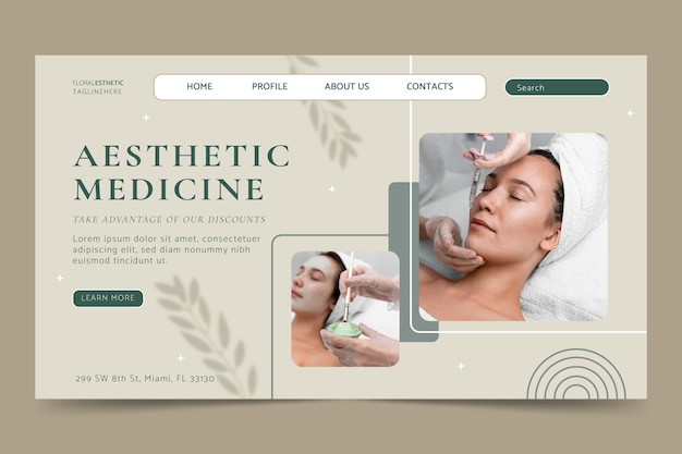 Aesthetic medicine hand drawn flat landing page with photo