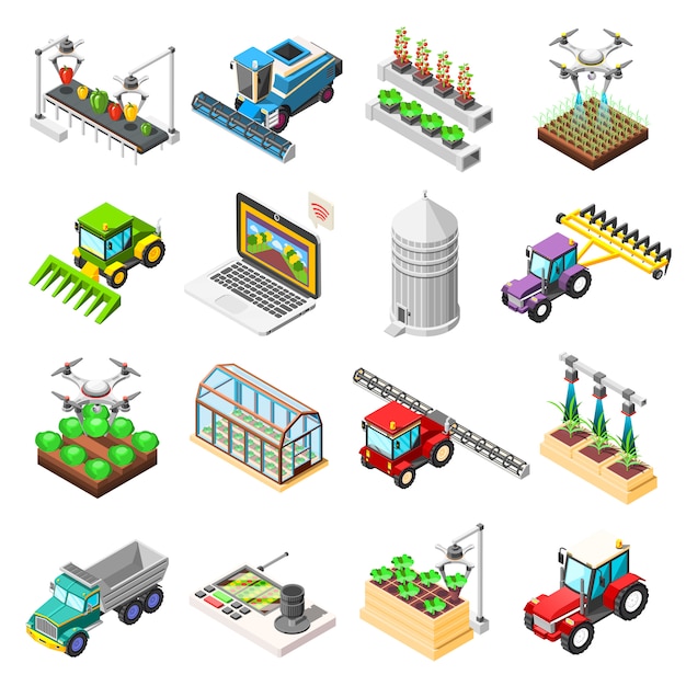 Free Vector agricultural robots isometric elements