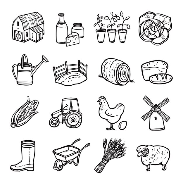 Agriculture Black White Icons Set 