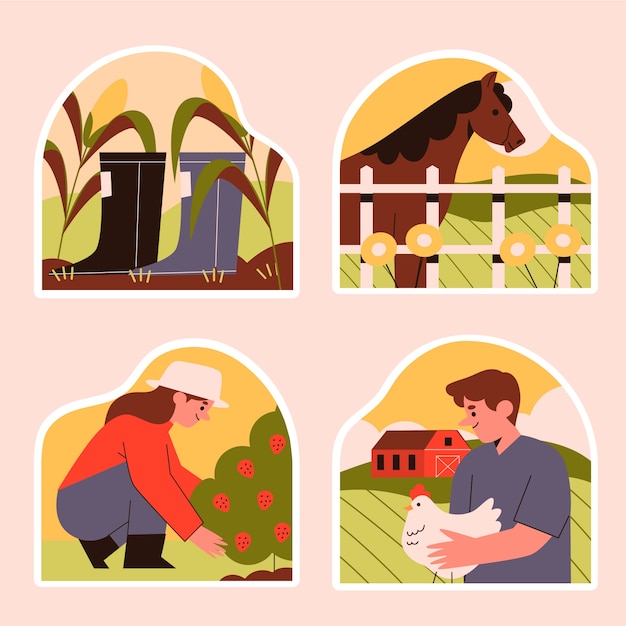 Free vector agriculture life sticker set