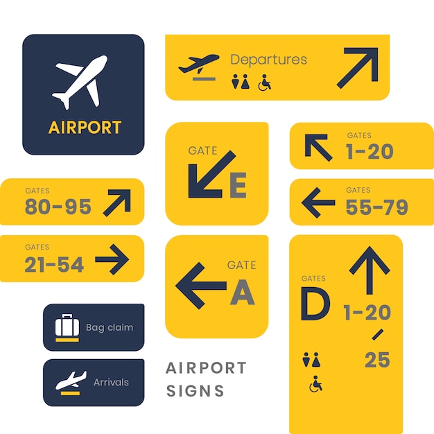 Free Vector airport signs icon vector set