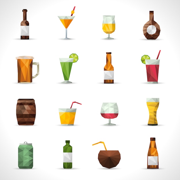 Alcohol Drinks Polygonal Icons