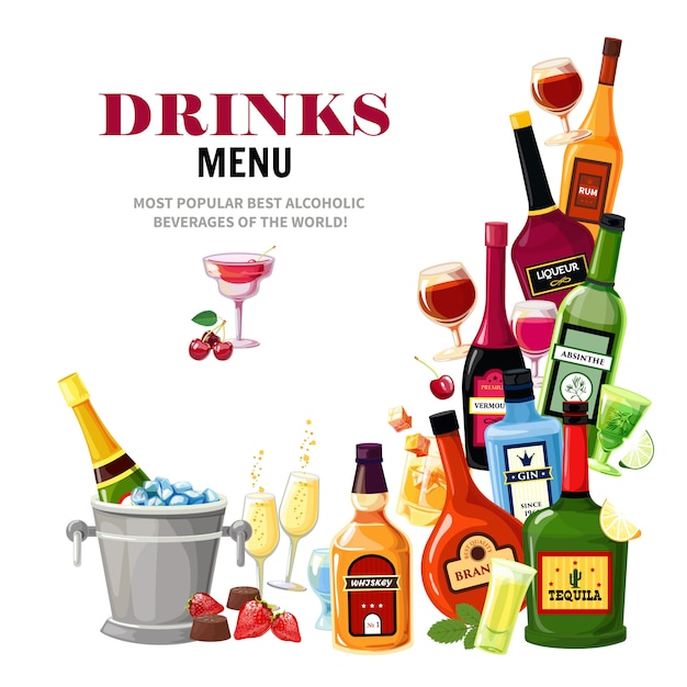 Free Vector alcoholic beverages drinks menu flat poster