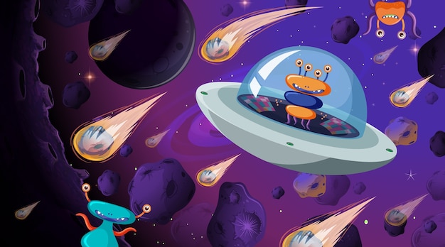 Free vector alien in space scene