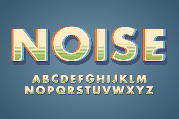 Alphabet letters and "noise" word 3d retro effect