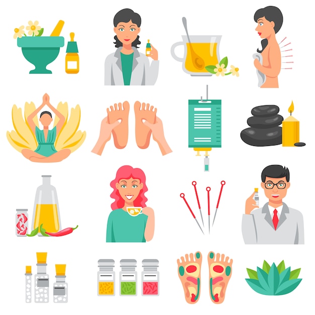 Free Vector alternative medicine icons set 