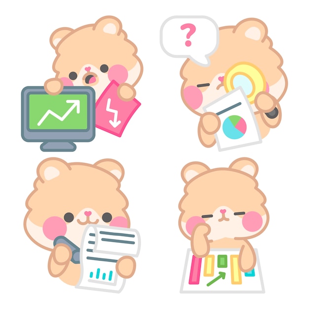 Free Vector analyst stickers collection with kimchi the hamster