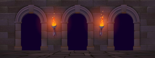 Free Vector ancient architecture with arches and torches