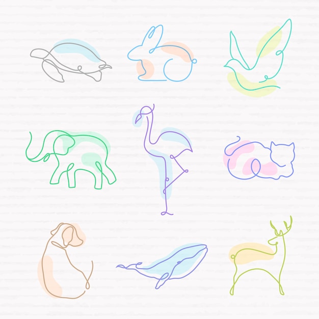 Free vector animal collage element, line art illustration set vector