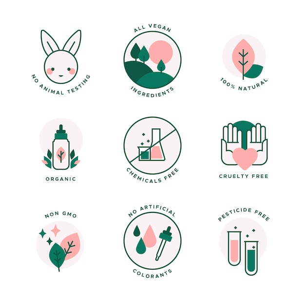 Animal cruelty free badges flat design set