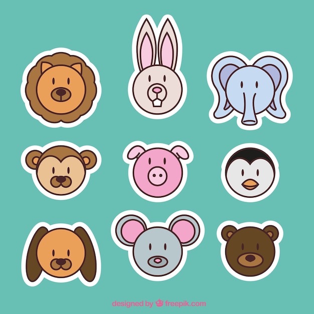 Free Vector animal emoticon stickers in flat design