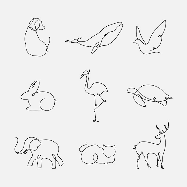 Free vector animal logo element vector, line art animal illustration set