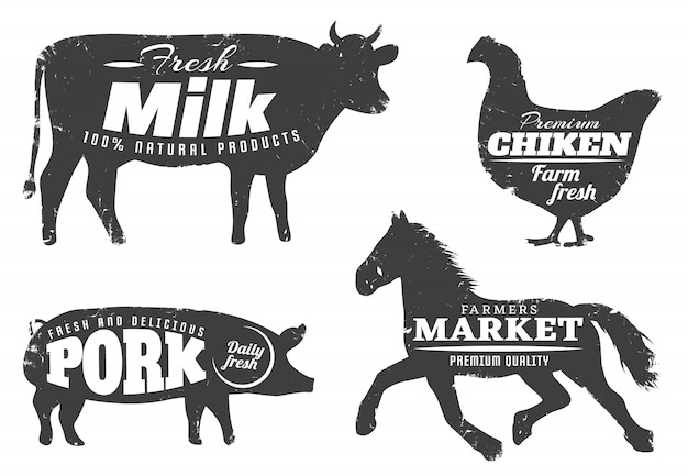 Free Vector animal silhouettes with farm quotes